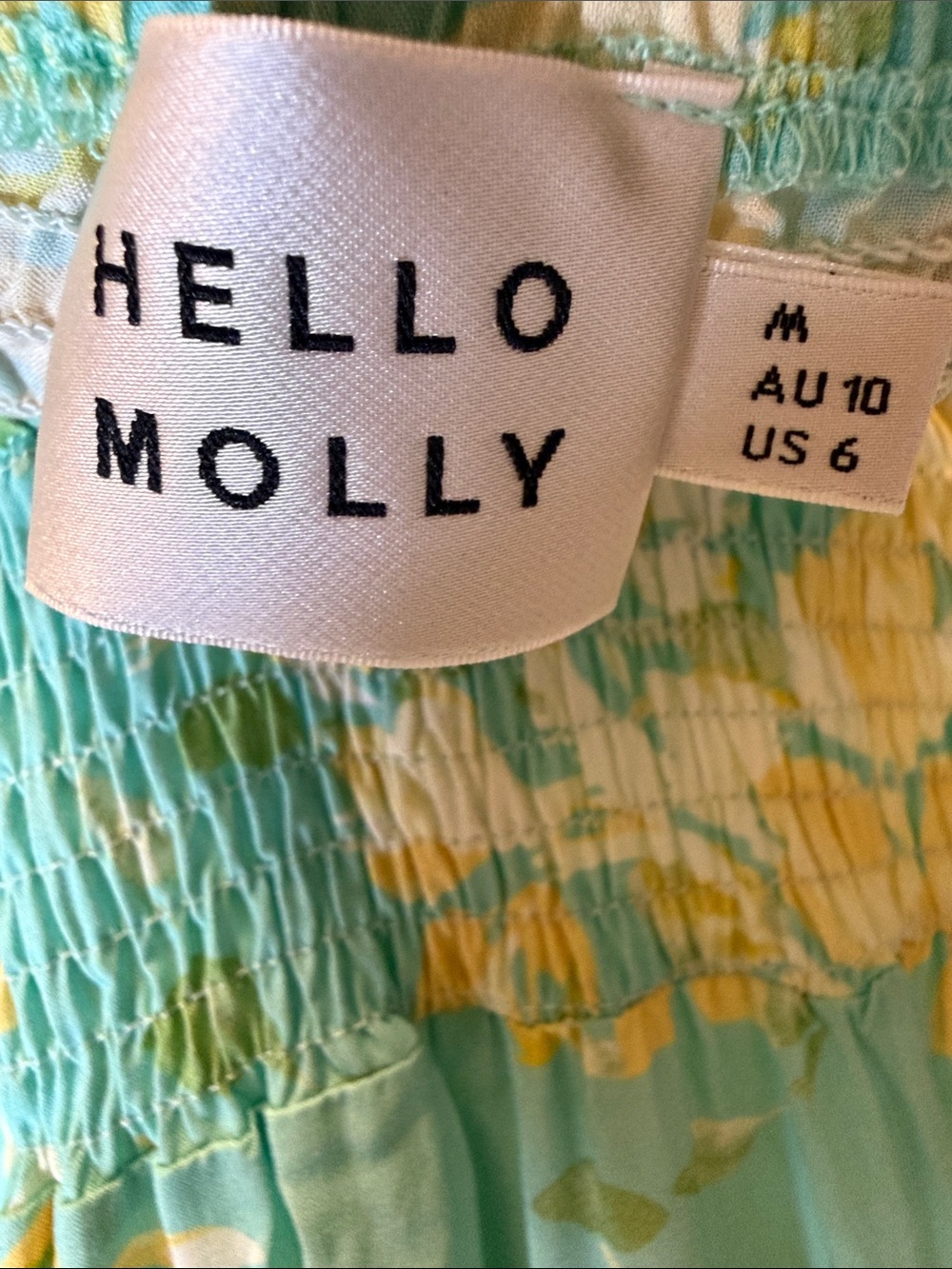 Hello Molly Floral Halter Maxi Dress Smocked Waist Turquoise Yellow | Size 6 (M) - Picture 2 of 8